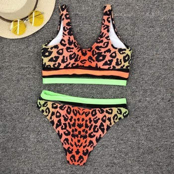 Leopard Printed Bikini 2021 New Swimwear Women Push Up Swimsuit Mesh Bikini Set High Waist